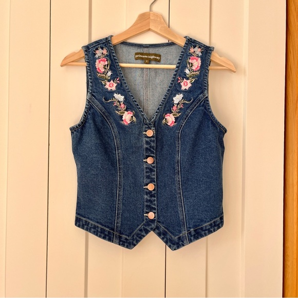 Princess Highway Tops - NWOT Princess Highway Size Small Floral Embroidered Denim Vest